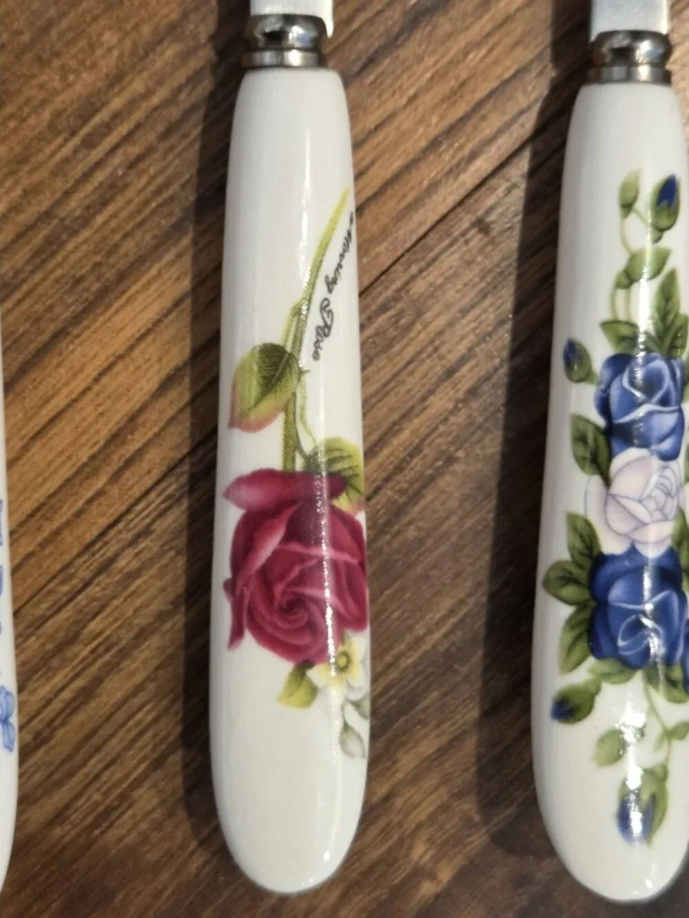 Set of 6 Floral Ceramic Handle Dessert Spoons - 6